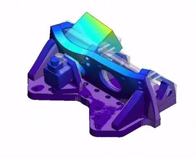 Animation of the servo test fixture's first mode shape, cycling through the deformation