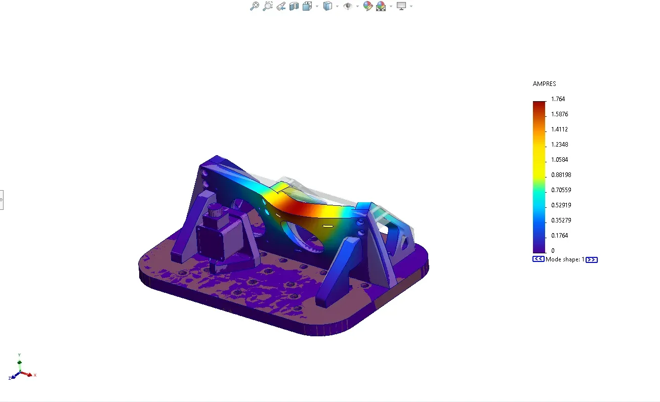 SolidWorks Simulation frequency study of the servo test fixture